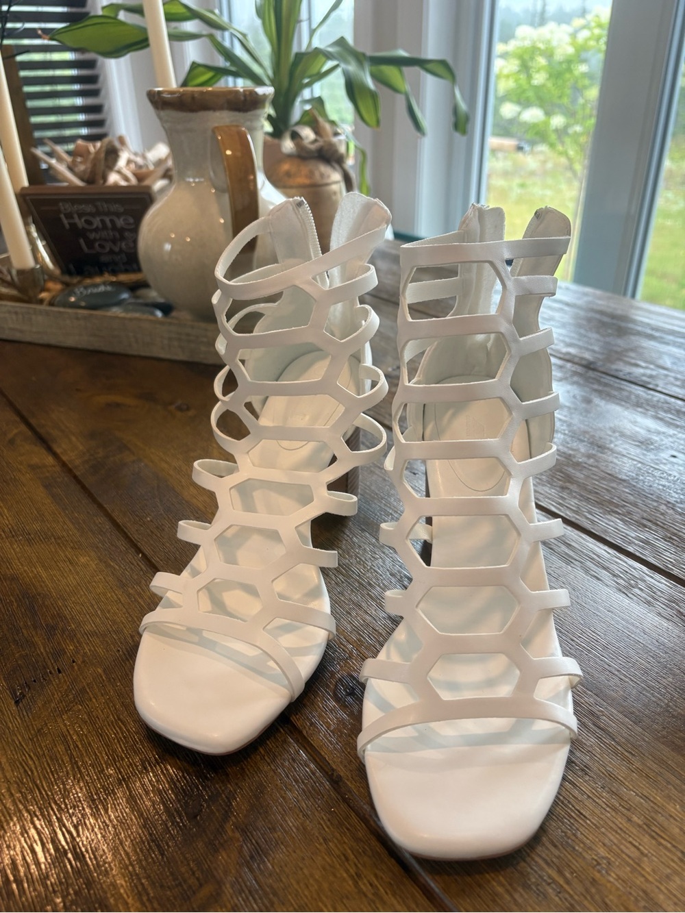 Ardene White Strappy Cage High Heel Sandals